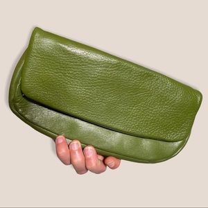 Olive green soft leather vintage clutch